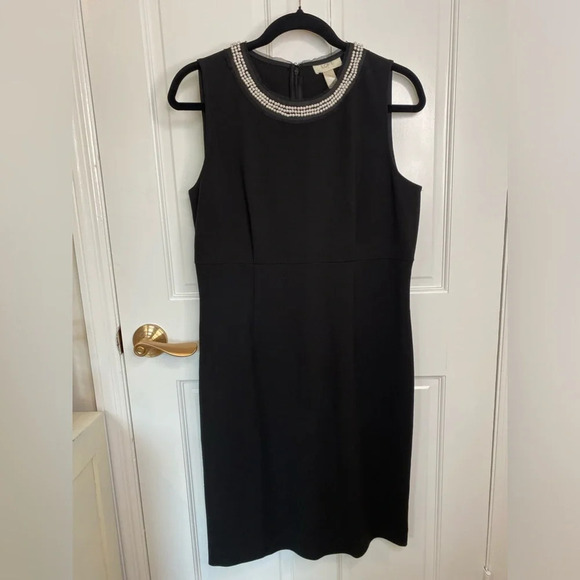 LOFT Pearl Detailed Collar Black Sheath Dress Sleeveless Cocktail Party … - Picture 2 of 12